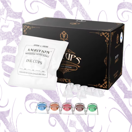 AMBITION INK CUPS TRANSPARENTES ESTERILIZADOS 1.2mL  240 Unid(12 Bolsas de 12 Unidades)