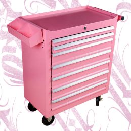 Carrito de trabajo rosa con 7 cajones para estudio de tatuajes
