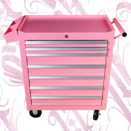 Carrito de trabajo rosa con 7 cajones para estudio de tatuajes