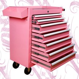 Carrito de trabajo rosa con 7 cajones para estudio de tatuajes