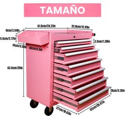 Carrito de trabajo rosa con 7 cajones para estudio de tatuajes