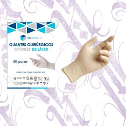 EXP:26/12/2026 GUANTES ESTÉRILES (TALLA L) QUIRÚRGICOS  DE LATEX SIN POLVO 100UD (50 PARES)