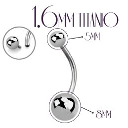 Navel Titanio con Rosca Interna 1.6mm y bola 8mm 