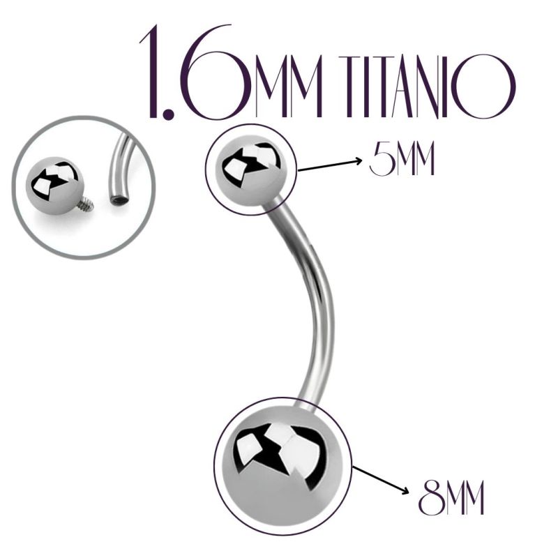 Navel Titanio con Rosca Interna 1.6mm y bola 8mm 