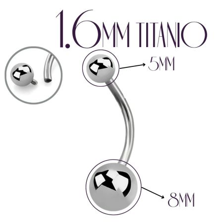 Navel Titanio con Rosca Interna 1.6mm y bola 8mm 