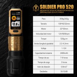 AMBITION SOLDIER PRO 520 - MÁQUINA DE TATUAJE INALÁMBRICA CON STROKE REGULABLE